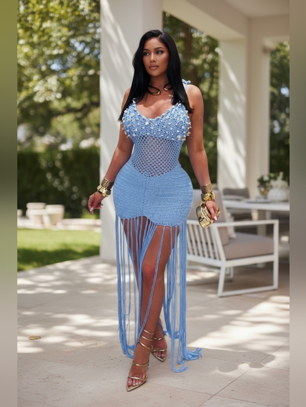 Kennedy Blue Crochet Fringe Bodycon Dress